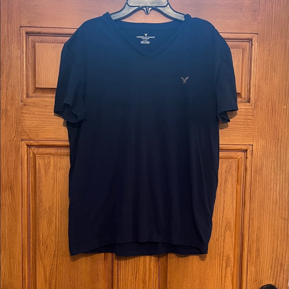 American Eagle Outfitters Men’s Black V-Neck Tee with Chest Logo
